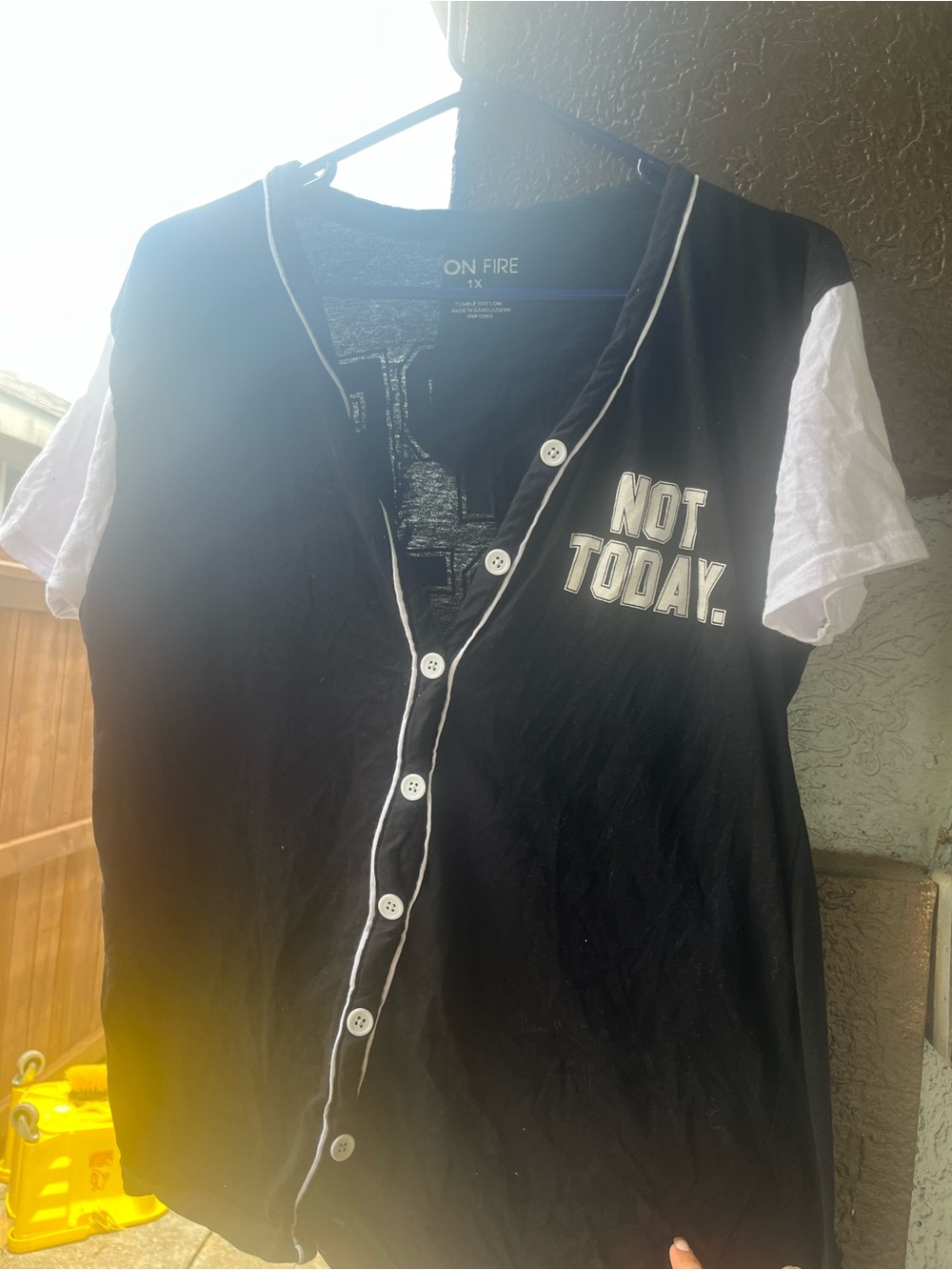On Fire Black and White 'Not Today' Short Sleeve Baseball Tee